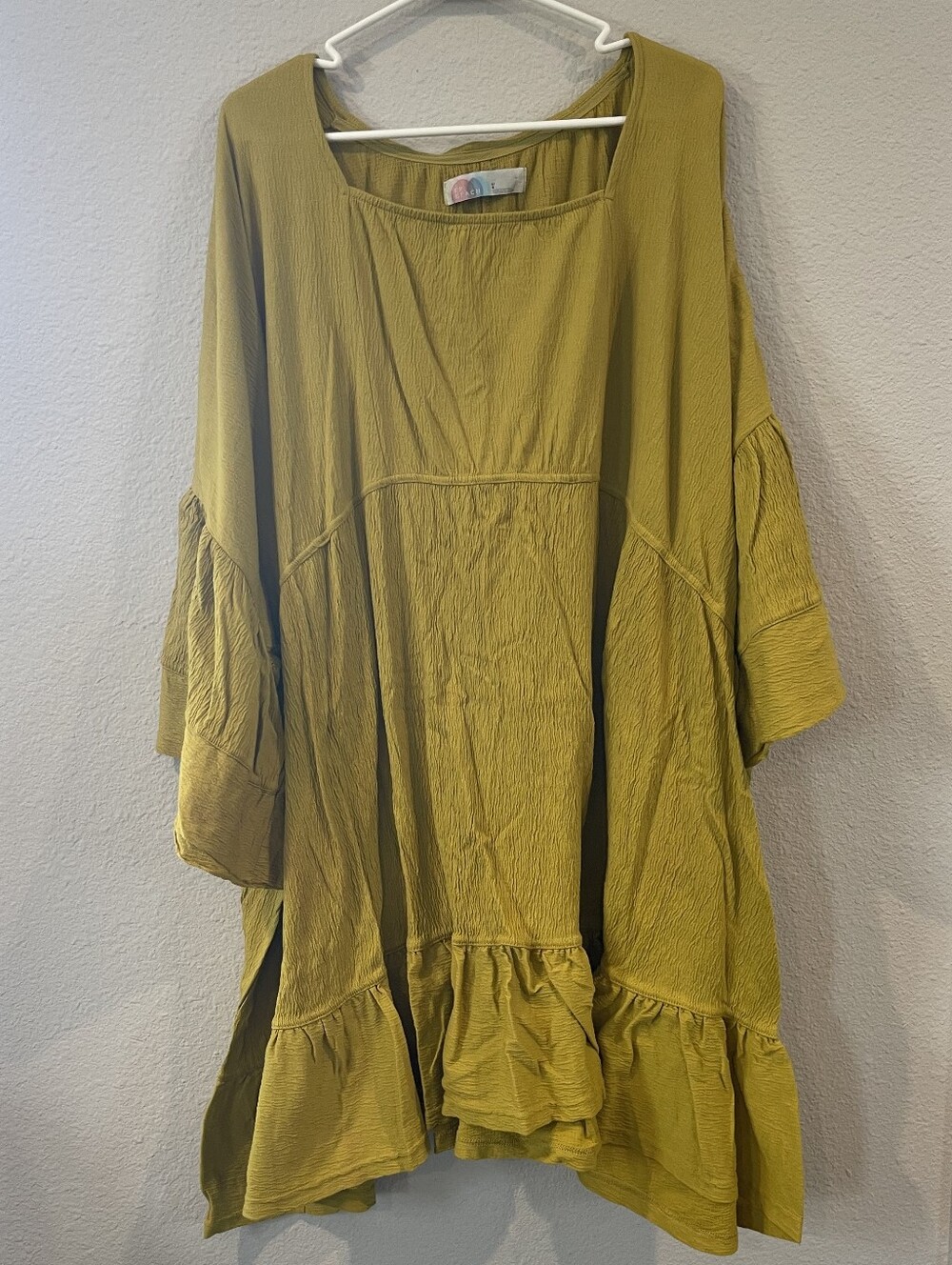 Free People Beach Womens El Mar Mustard Yellow Tiered Ruffle Mini Dress Size LG